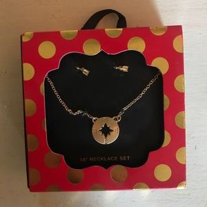 Gold 18” Compass Necklace with Arrow Earrings